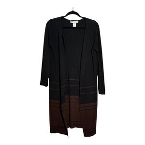 Tower Hill Collection Black Brown Stripe Long Open Front Cardigan Sweater Size S